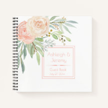 Peach y Green Floral Guest Book |