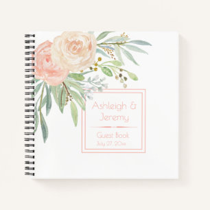 Cuaderno Peach y Green Floral Guest Book  
