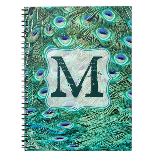 Cuaderno Peacock Bird Feather Monogram First Note Book (Frente)