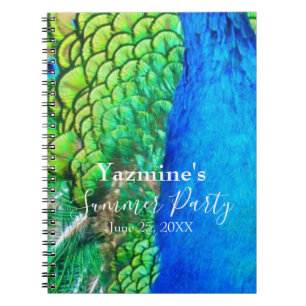 Cuaderno Peacock Blue Green Feather Textura Vibes de verano