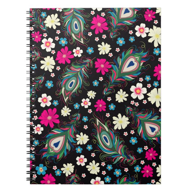 Cuaderno Peacock Feathers Embroidery Patrón de Seamless (Frente)