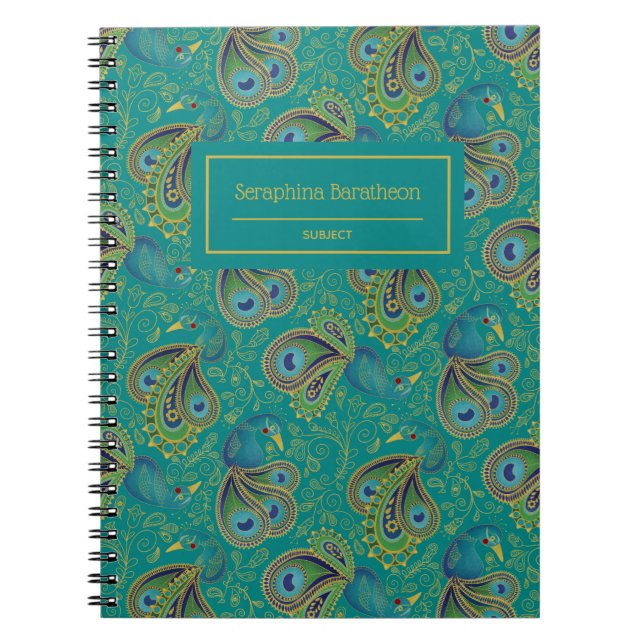 Cuaderno Peacock Paisley Royal Teal Monogram (Frente)
