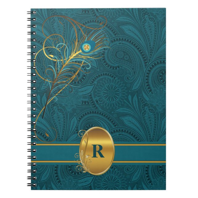 Cuaderno Peacock Verde azulado monogramado para el escritor (Frente)