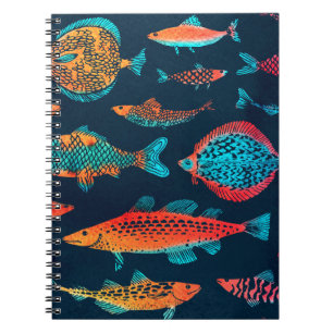 Cuaderno Peces acuarelas: Azul profundo sin foco