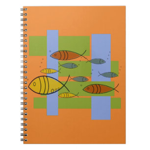 Cuaderno Peces retro modernos de mediados del siglo XX nada