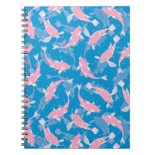 Cuaderno Peces rosados y agua azul - Patrón de peces Koi