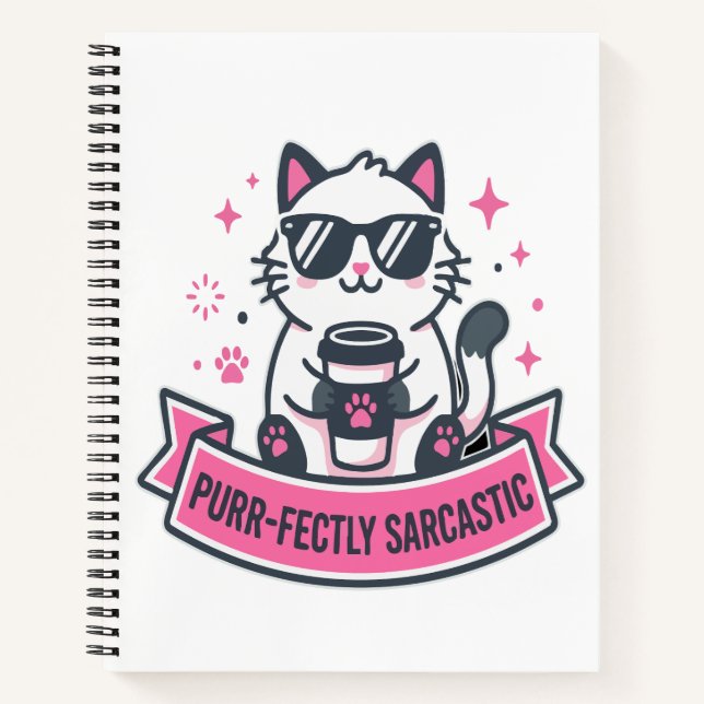 Cuaderno Pegatina de gato blanco perfectamente sarcástico (Anverso)