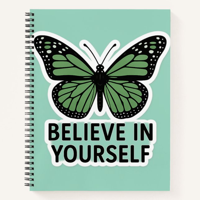Cuaderno Pegatina de motivación de mariposa verde (Anverso)