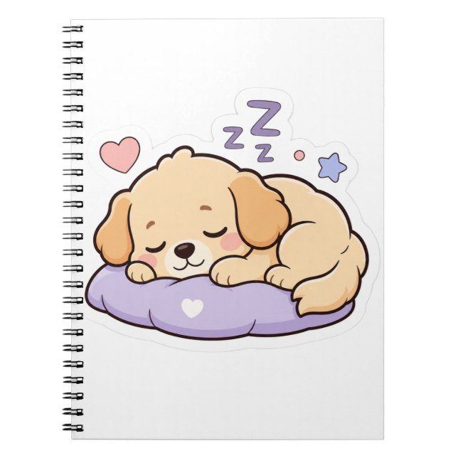 Cuaderno Pegatina de Perro Dormido Adorable – Cachorro Past (Frente)
