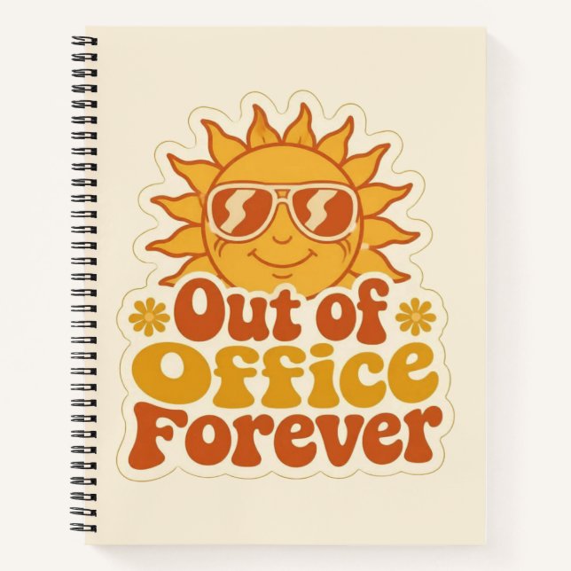 Cuaderno Pegatina de sol sonriente "Fuera de la oficina" Ve (Anverso)