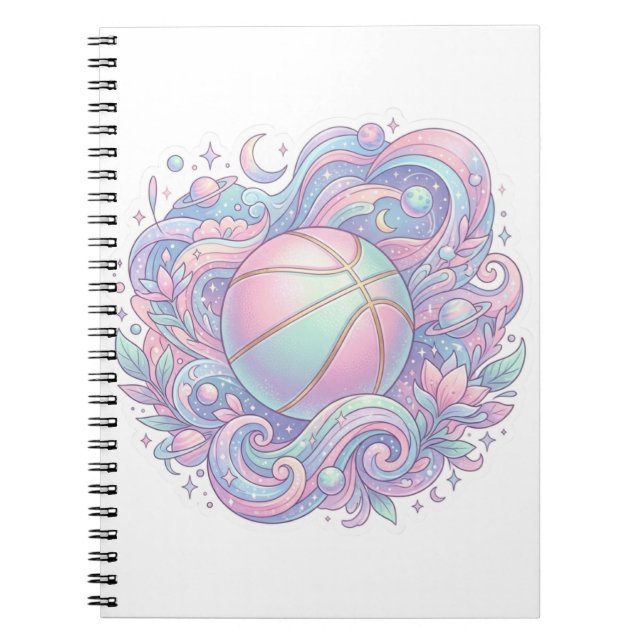 Cuaderno Pegatina estética de baloncesto espacial pastel (Frente)