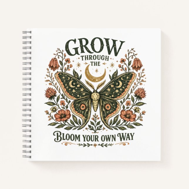 Cuaderno Pegatina floral de polilla celestial (Anverso)