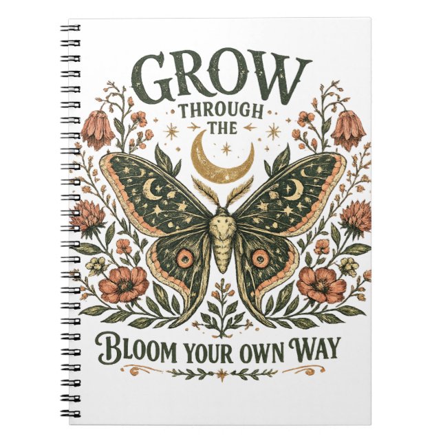 Cuaderno Pegatina floral de polilla celestial (Frente)