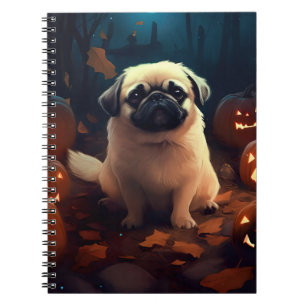 Cuaderno Pekingese de Halloween con calabazas aterradoras