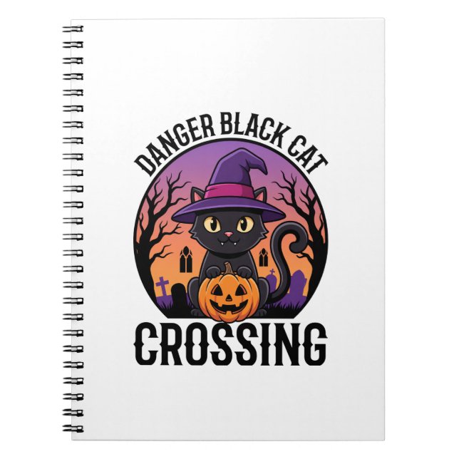 Cuaderno Peligro de Halloween Gato Negro Cruzando (Frente)