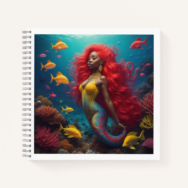Cuaderno pelo rojo de sirena negro (Anverso)