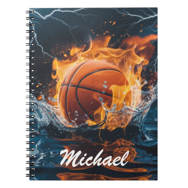 Cuaderno Pelota de baloncesto personalizada sobre fuego y a (Frente)