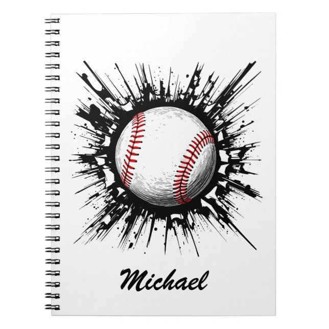 Cuaderno Pelota de béisbol personalizada rompiendo una pare (Frente)