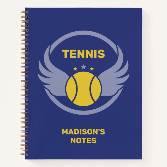 Cuaderno Pelota de tenis de nombre personalizado con alas (Anverso)