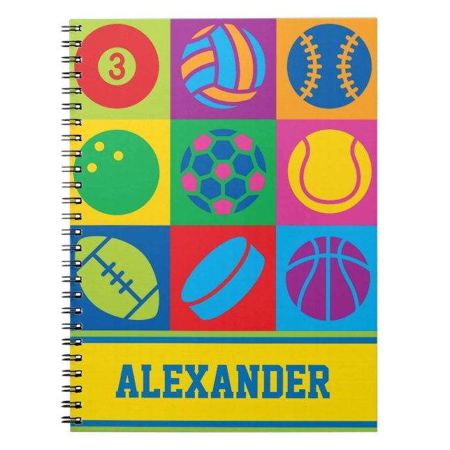 Cuaderno Pelotas de deportes de arte pop (Frente)