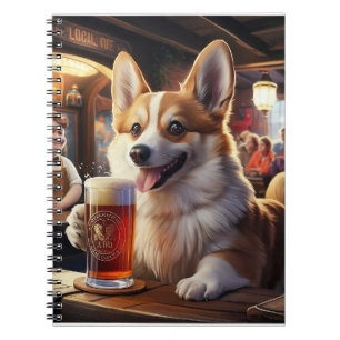 Cuaderno Pembroke Corgi bebiendo una cerveza en el pub