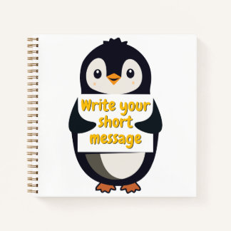 Cuaderno Penguin illustration holding customizable sign