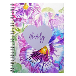 Cuaderno Pensamiento Púrpura Acuarela Flor Nombre de Mujer