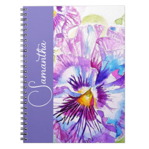 Cuaderno Pensamiento Púrpura Nombre de Niñas Flores Acuarel