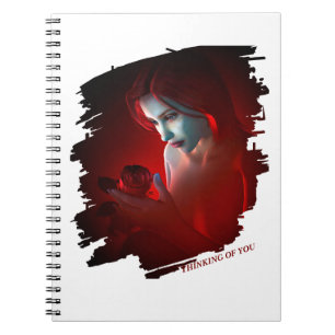 Cuaderno Pensando en Ti. Mujer hermosa sosteniendo una rosa