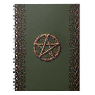 Cuaderno Pentáculo de ramita de madera verde oliva wiccano 