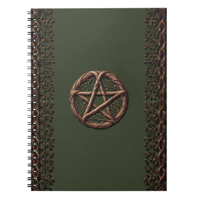 Cuaderno Pentáculo de ramita de madera verde oliva wiccano  (Frente)