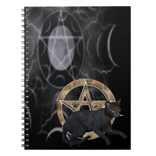 Cuaderno Pentáculo de Wiccan con gato negro (Frente)