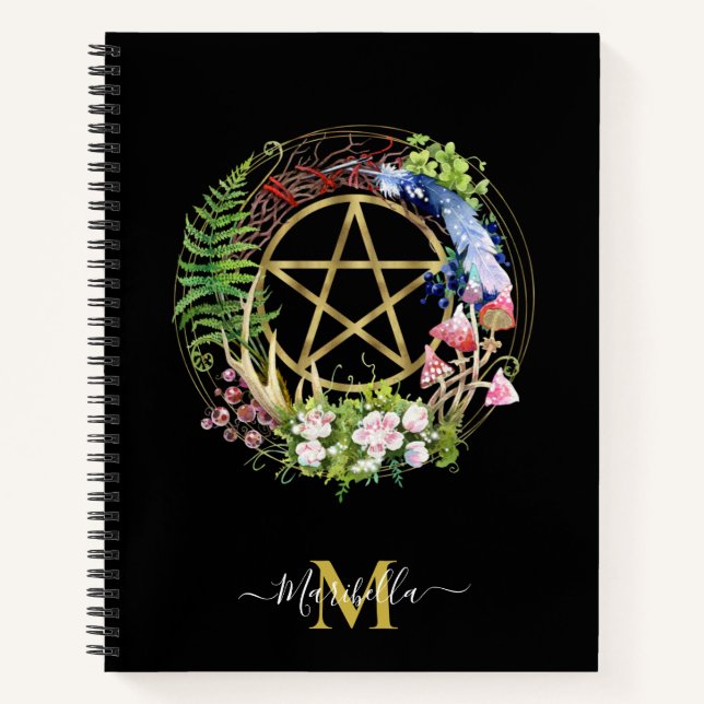 Cuaderno Pentáculo Naturaleza Flores de guirnalda Monograma (Anverso)