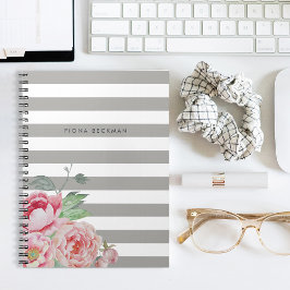 Cuaderno Peonía color de agua rosa y banda gris