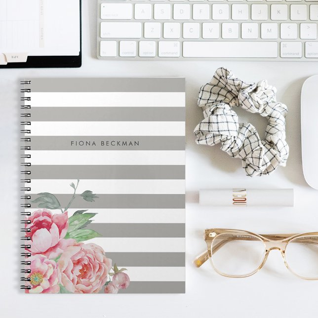 Cuaderno Peonía color de agua rosa y banda gris (Subido por el creador)