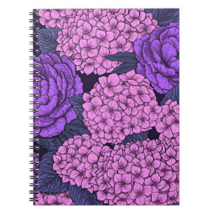 Cuaderno Peonía e hidrangea en rosa y violeta