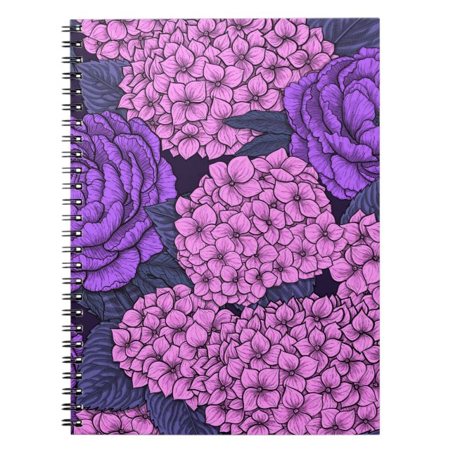 Cuaderno Peonía e hidrangea en rosa y violeta (Frente)