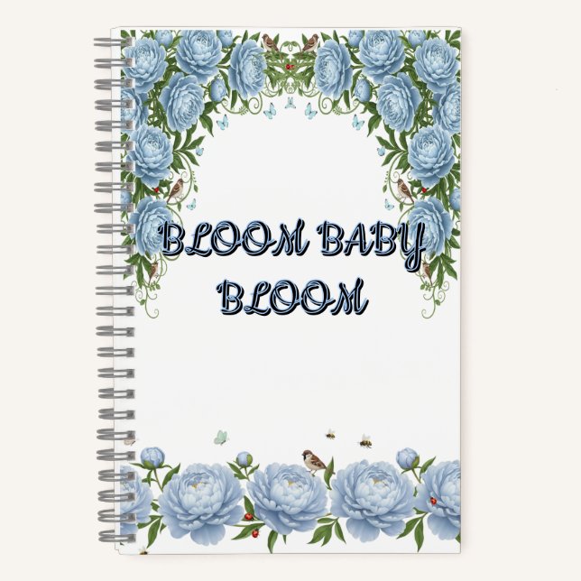 Cuaderno Peonía Floral de Lujo Azul Claro  (Anverso)