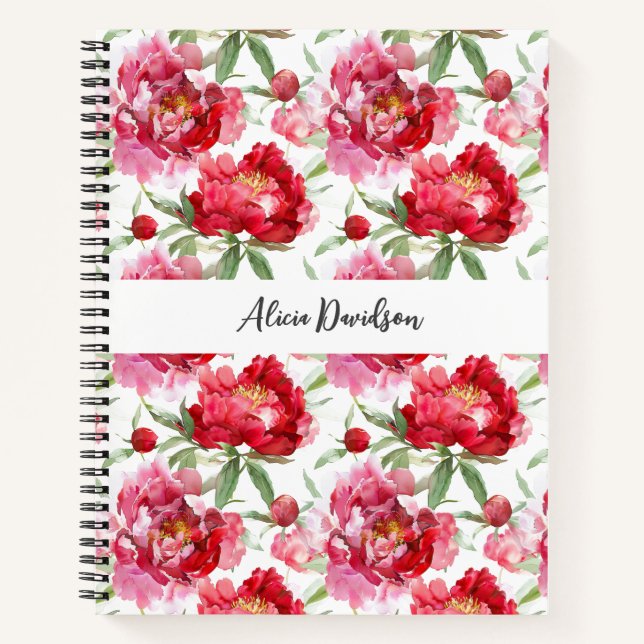 Cuaderno Peonías Dulces Acuarela | tu nombre (Anverso)