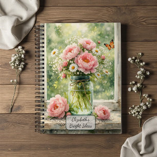 Cuaderno Peonías en frasco de vidrio antiguo