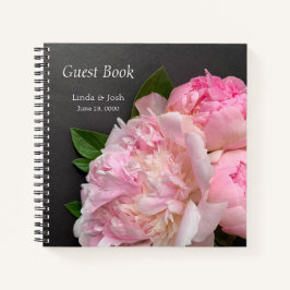 Cuaderno peonías rosadas sobre boda gris oscuro