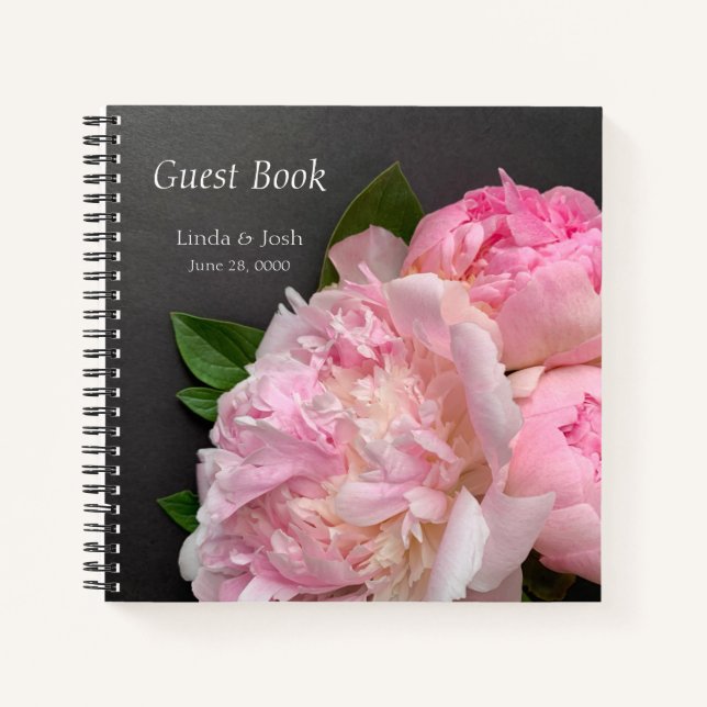 Cuaderno peonías rosadas sobre boda gris oscuro (Anverso)