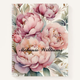 Cuaderno Peonies de color rosa boho | Nombre personalizado