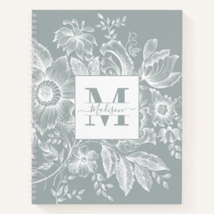 Cuaderno Peony Monograma Marina francesa gris claro