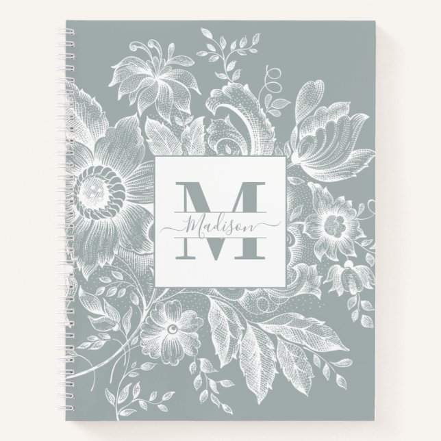 Cuaderno Peony Monograma Marina francesa gris claro (Anverso)