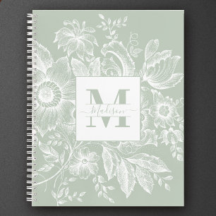 Cuaderno Peony Monograma Marina francesa Luz verde