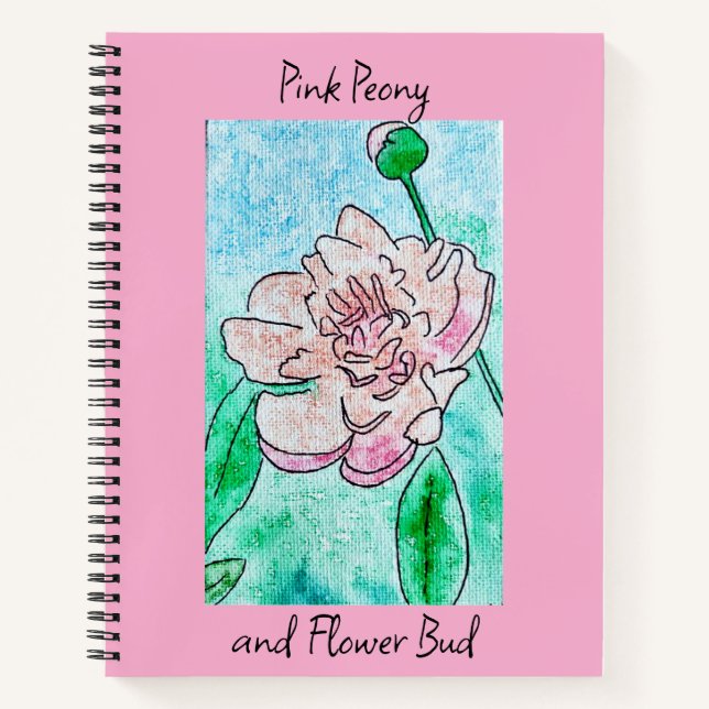 Cuaderno Peony rosado y brote de flores rosado (Anverso)