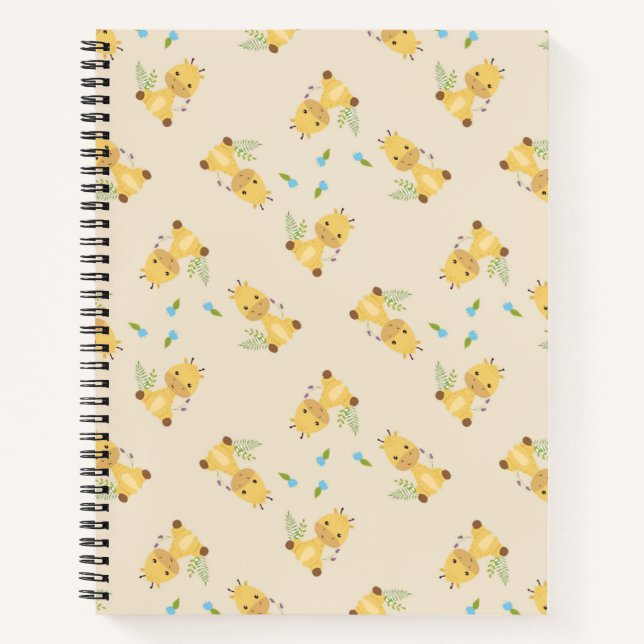 Cuaderno Pequeña jirafa floral marrón claro (Anverso)