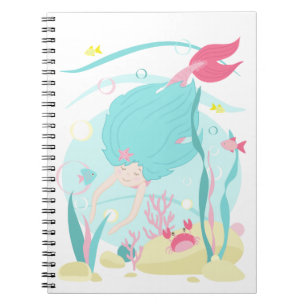 Cuaderno Pequeña sirena buceando bajo el mar