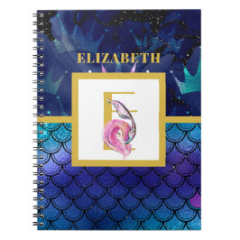 Cuaderno Pequeña Sirena Escala Monograma Chicas Rosa Azul